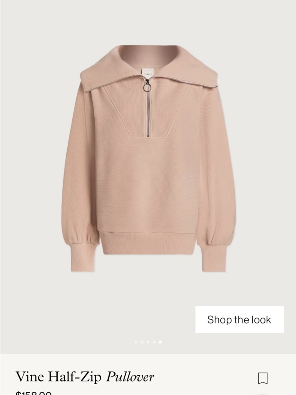 Varley Tan/Beige Ribbed Half-Zip Pullover